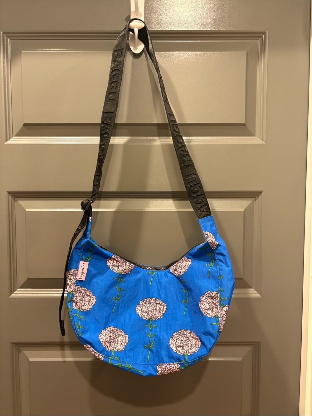 Blue Floral Crossbody Bag with Adjustable Strap